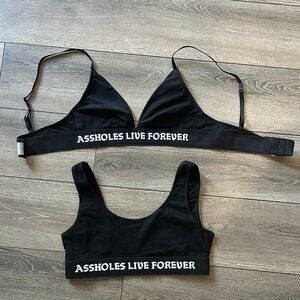 Black Bralette sports bra Set A*sholes live forever